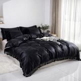 Metinev Metin Ev® Soft Fringe Saçaklı Nevresim Takımı — Yumuşak Dokulu Premium Seri - Siyah - 220 x 240 cm