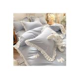 Metinev Pamuk Saten Bebek Mavisi Ve Beyaz Fırfırlı Nevresim Takımı Bebemavisi 200 X 220