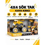 Metito Toys 4x4 Geri Çek-Bırak Kaya Kırıcılı Kamyon DIY Oyuncak Seti, 25+ Sök-Tak Parça