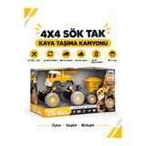 Metito Toys 4x4 Geri Çek-Bırak Kaya Taşıma Kamyonu DIY Oyuncak Seti, 25 Sök-Tak Parça
