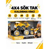 Metito Toys 4x4 Geri Çek-Bırak Vinçli Kamyon DIY Oyuncak Seti, 25+ Sök-Tak Parça