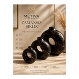 METİVA Lüks Siyah Altın Desenli 3'lü Donut Vazo Seti - Estetik Oda Aksesuarı Salon Dekoratif Obje