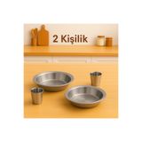 Metler 20 Cm Paslanmaz Çelik Tabak + Paslanmaz Çelik Bardak | 2 Kişilik Kamp, Piknik, Mutfak Sofra Seti