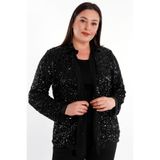 Metpoint Trend42plus Büyük Beden Payetli Şifon Garnili Abiye Siyah Ceket