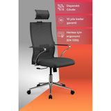Metta Ergolife Sit Air 24/7 B2-281K - Yükseklik Ayarlı, Başlıklı, Fileli, Krom, Toplantı, Ofis, Bilgisayar Sandalyesi - 696.5D.51.2A2 - Siyah