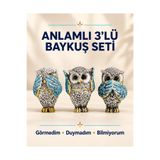 METTREND Görmedim Duymadım Bilmiyorum 3'lü Baykuş Biblo Seti Nazar Boncuklu Ev Ofis Dekoru Hediye
