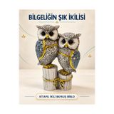 METTREND İkili Polyester Baykuş Biblo Kitaplı Dekoratif Ev Ofis Kitaplık Süsü Anlamlı Hediye Zarif Çift Baykuş Tasarımı