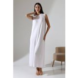 MetuCA Kadın Beyaz Oversize Sıfır Kol Bisiklet Yaka Basic Günlük Içlik Tunik Viscon Kumaş