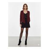 MetuCA Kadın Bordo Siyah Melanj Yakasız Oversize Model Triko Ceket Hırka