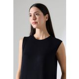MetuCA Kadın Siyah Oversize Sıfır Kol Bisiklet Yaka Basic Günlük Içlik Tunik Viscon Kumaş