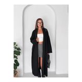 MetuCA Kadın Siyah Pamuklu Uzun Kimono Yaka Oversize Triko Hırka