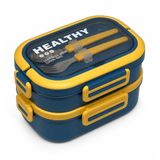 Meturas 1650 ml 2 Katlı 3 Bölmeli Paslanmaz Çelik Bento Yemek Kabı ve Beslenme Kutusu, Çatal Kaşıklı, Okul Ofis Kamp ve Seyahat İçin Taşınabilir Yeşil Lunch Box Sefer Tası, Yetişkin ve Çocuk