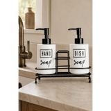 Meturas 2'li Beyaz Seramik Sıvı Sabunluk Ve Deterjanlık Seti, Hand Soap Ve Dish Soap Yazılı, 2 X 400 Ml Kapasiteli, Mutfak Tezgâhı Ve Banyo İçin Düzenleyici, 21 X 8 X 14 Cm