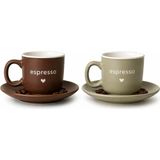 Meturas 2’li Espresso Fincan Takımı – Porselen Kahve Fincanı ve Tabak Set - Kahve - Mint Yeşili