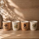 Meturas ART Espresso Bardağı Seti, Seramik, 90 CC, 4'lü, Botanik Desenli, Kahve Fincanı (Bej Mint)
