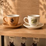 Meturas ART Porselen Espresso Fincan Takımı, 2'li Set, 90 CC, Kahve Temalı Botanik Desenli (Bej)