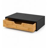 Meturas Bambu Duvar Rafı Çekmeceli, Siyah-Natural Minimalist Yüzer Raf / Komodin Rafı, 40X24X8 cm