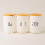Meturas Beyaz Cam Kahve, Şeker ve Çay Saklama Kavanoz Seti Bambu Kapaklı, Hava Geçirmez Baharatlık (3'lü Set) 800 ml x 3