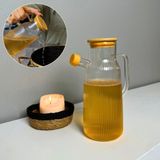 Meturas Borosilikat Cam Yağdanlık 1000 ml Bambu Kapaklı Yağ Sürahisi, Yağ ve Sirke Kabı - 1 lt - Şeffaf