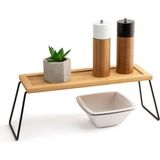 Meturas Dekoratif Bambu ve Metal Ayaklı Saklama Düzenleme Rafı Oraganizer- 36 x 12 x 15 cm , Doğal ve Siyah - Ahşap