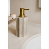 Meturas Dokulu Polyresin Sıvı Sabunluk, Gold Renk Pompalı Modern Geometrik Tasarım, Banyo ve Mutfak İçin Dekoratif Sabun ve Deterjan Dispenseri, 450 ml, 8 × 8 × 18 cm Krem