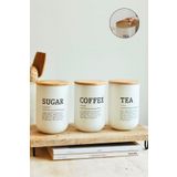 Meturas Mutfak Bambu Kapaklı Beyaz Cam Çay Şeker Kahve Saklama Kavanoz Takımı Baharatlık Beyaz 810 ml * 3