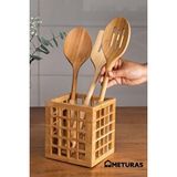 Meturas Mutfak Bambu Kare Modern Tasarımlı Kare Kaşıklık Organizer Dekoratif Kutu 13*13*15 Cm Ahşap