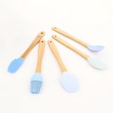 Meturas Mutfak Bambu Silikon Isıya Dayanıklı Kaşık Kepçe Takımı 5 Li Set Spatula & Fırça Mavi