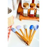 Meturas Mutfak Bambu Silikon Isıya Dayanıklı Kaşık Kepçe Takımı 5 Li Set Spatula ve Fırça Mavi