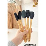 Meturas Mutfak Bambu Silikon Isıya Dayanıklı Kaşık Kepçe Takımı Spatula 5'li Set Siyah