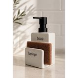 Meturas Seramik Sabunluk ve Süngerlik Seti Modern Mutfak Banyo Deterjan Dispenser Organizer 380 ML 9x7x17 cm
