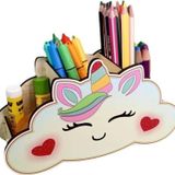 Mevaks Ahşap Unicorn Çocuklar İçin Masaüstü Kalemlik Kalem Kutusu Makyaj Organizer