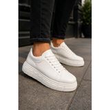 Mevese Ares Bağcıklı Cilt Erkek Günlük Sneaker Yüksek Taban Ayakkabı - Beyaz