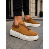 Mevese Ares Bağcıklı Süet Erkek Günlük Sneaker Yüksek Taban Ayakkabı - Taba
