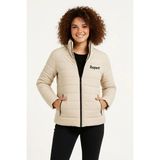 Mevese Bej Su Itici Mikro Kapitone Kadın Bomber Mont - XS