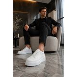 Mevese Dlob Erkek Bağcıklı Cilt Günlük Casual Spor Sneaker Ayakkabı - Beyaz
