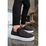 Mevese Dlob Erkek Bağcıklı Cilt Günlük Casual Spor Sneaker Ayakkabı - Siyah Beyaz