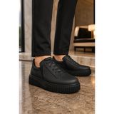 Mevese Dlob Erkek Bağcıklı Cilt Günlük Casual Spor Sneaker Ayakkabı - Siyah