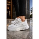 Mevese Duolc Bağcıklı Cilt Erkek Günlük Rahat Taban Sneaker Ayakkabı - Beyaz