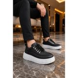 Mevese Duolc Bağcıklı Cilt Erkek Günlük Rahat Taban Sneaker Ayakkabı - Siyah Beyaz