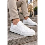 Mevese Egitserp Bağcıklı Cilt Kapitone Desenli Erkek Günlük Sneaker Ayakkabı - Beyaz