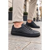 Mevese Egitserp Bağcıklı Cilt Kapitone Desenli Erkek Günlük Sneaker Ayakkabı - Kömür