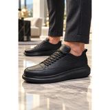 Mevese Ekard Bağcıklı Cilt Erkek Günlük Sneaker Ayakkabı - Siyah