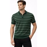 Mevese Engezi Erkek Triko Polo Yaka Fermuarlı Çizgili Tişört T-Shirt Yazlık Şık - Yeşil