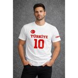 Mevese Erkek Türkiye Ay Yıldız Baskılı 10 Numara Forma Tişört Taraftar T-Shirt - Beyaz - 2XL