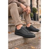 Mevese Etile Bağcıklı Cilt Erkek Günlük Sneaker Ayakkabı - Kömür
