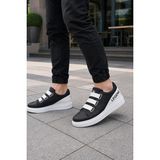 Mevese Mirox Erkek Bağcıksız 3 Bant Lastikli Günlük Sneaker Ayakkabı - Siyah Beyaz