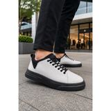 Mevese Ont Bağcıklı Keten Dokulu Hafif Taban Erkek Günlük Casual Sneaker Ayakkabı - Beyaz