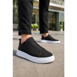Mevese Ont Bağcıklı Keten Dokulu Hafif Taban Erkek Günlük Casual Sneaker Ayakkabı - Siyah Beyaz