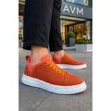 Mevese Ont Bağcıklı Keten Dokulu Hafif Taban Erkek Günlük Casual Sneaker Ayakkabı - Turuncu